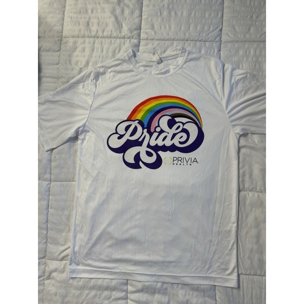 Pride T-Shirt LGBTQ Women's Small White Rainbow Athletic